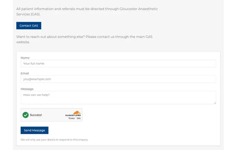Page copy, buttons, and the contact form afterwards