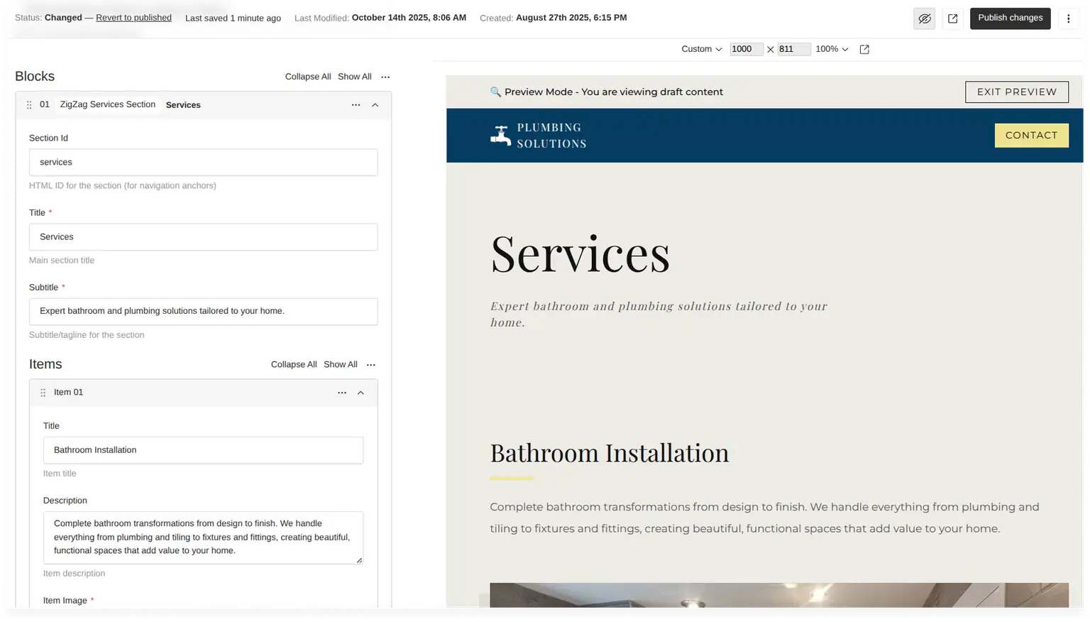 Plumbing Solutions preview editor