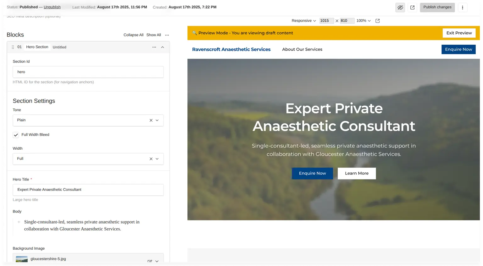 Ravenscroft Anaesthetic Services preview editor